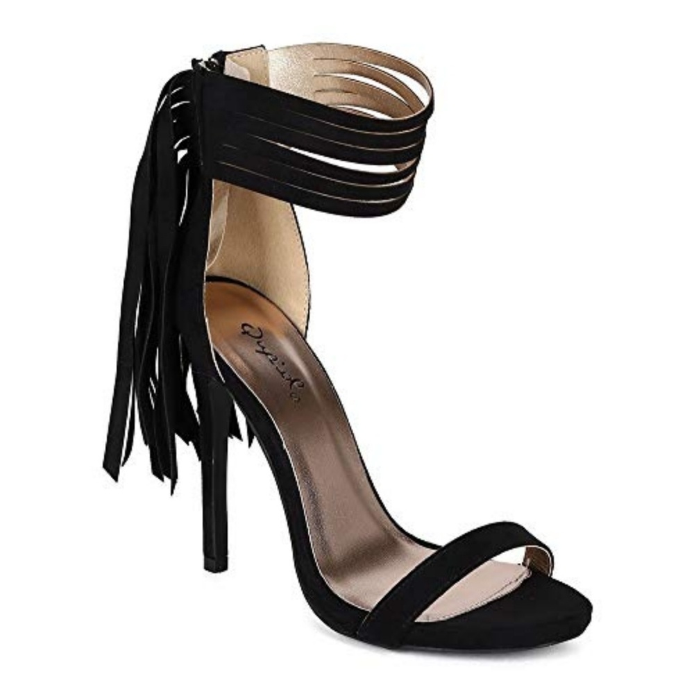 Qupid Fringe Tassle Faux Suede Heels